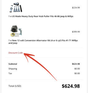 Discount code location screenshot