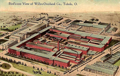 Postcard Illustration &mdash; Willys Overland Factory in Toledo, Ohio &mdash; Bird's Eye View